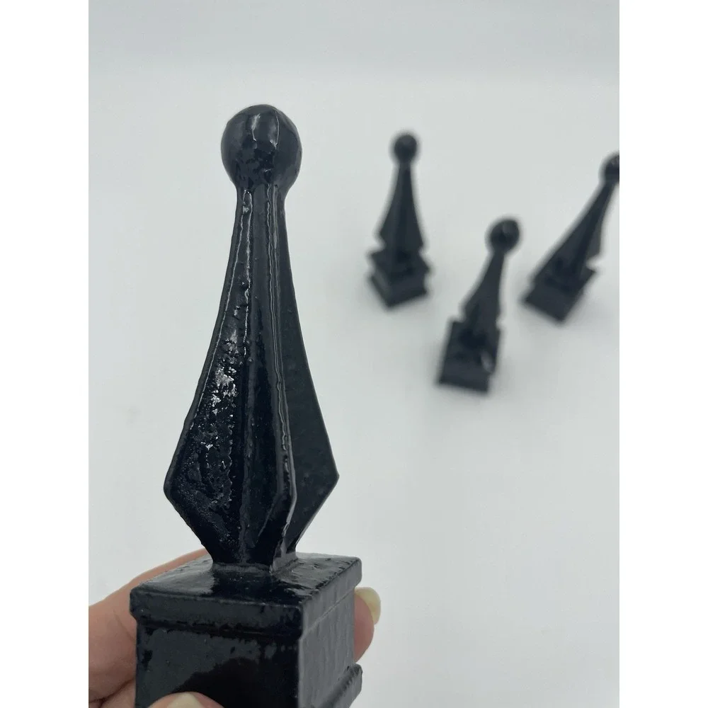 4 Glossy Black Cast Iron Fence Spear‎ Topper Finials 1